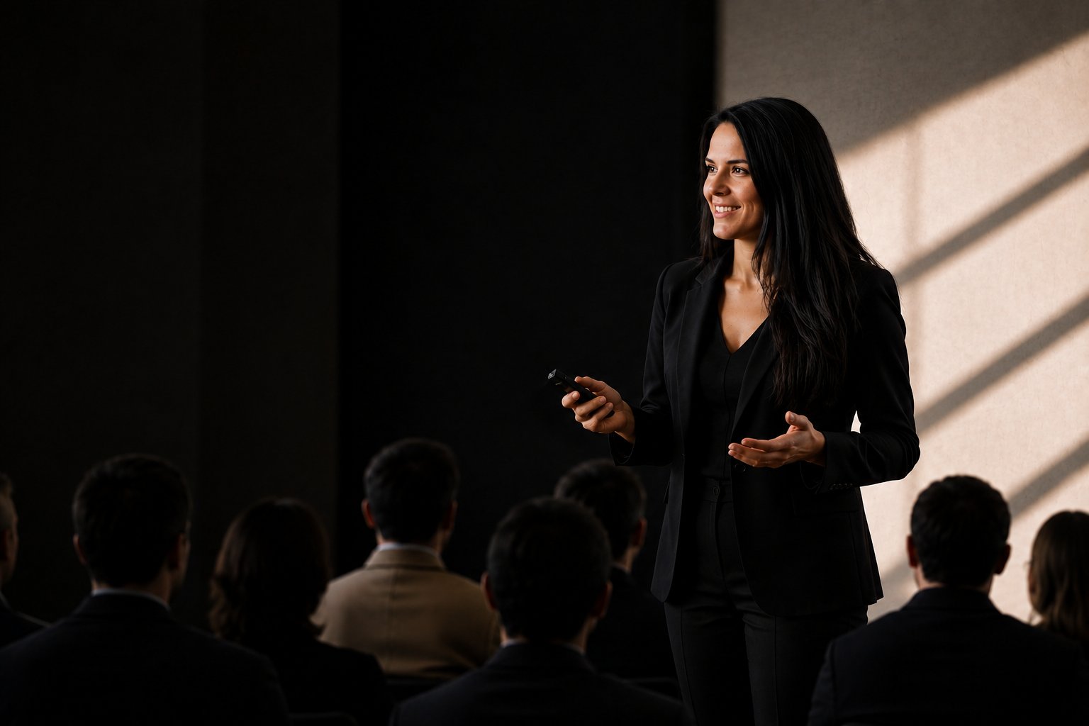 Claire Deguelle présentant la conférence immersive Extra-Lucide devant un public